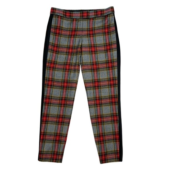 J. Crew Glasgow Wool Pant 0 Red Gray Plaid Tuxedo Stripe Lined Cropped Academia - Picture 1 of 14